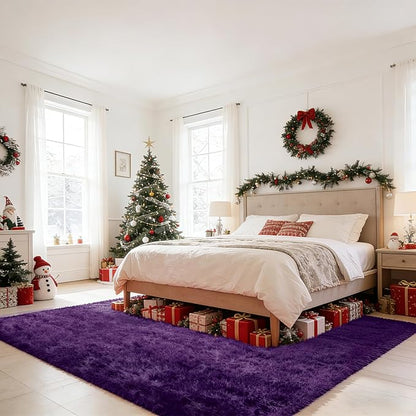 Shag Area Rugs for Bedroom Living Room,5X8 Ultra Soft Purple Fluffy Area Rugs for Dorm, Indoor Carpet Nursery Rugs for Kids Girls Room Home Decor, Purple