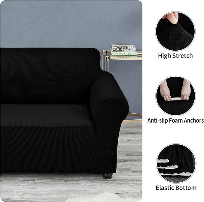 Joccun Stretch Chair Couch Cover,1-Piece Sofa Slipcover Spandex Jacquard Fabric Sofa Covers with Elastic Bottom,Washable Furniture Protector for Dogs,Cats,Kids(Armchair,Wide 35" - 55",Black)