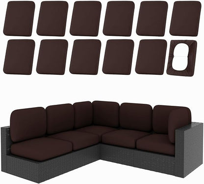 hyha 12Pcs Patio Cushion Covers, Stretch Outdoor Couch Cushion Covers Replacement, Washable Outdoor Chair/Sofa Slipcovers for Patio Furniture Cushions Protector with Elastic Bottom(Coffee,Cover Only)
