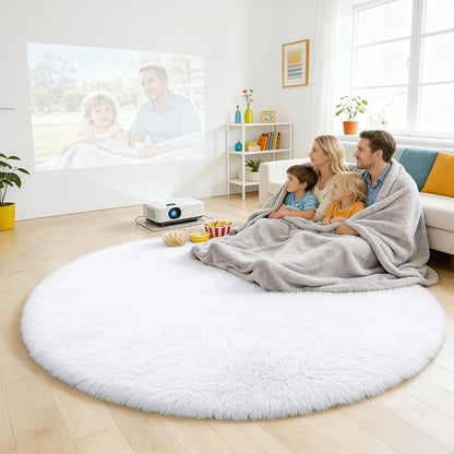 OLANLY White Round Rugs for Bedroom - Machine Washable, 7 ft Circle Area Rugs for Living Room, Soft and Fluffy Shaggy Carpet for Teen Girls and Boys, Nursery Rooms, Dorms, Home Decor Aesthetic