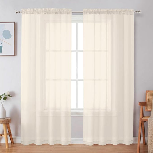 Simplebrand Cream Sheer Curtains 72 Inches Long 2 Panels for Living Room, Rod Pockets Airy Window Treatments Voile Sheer Curtains Panels Lightweight for Front Back Patio Glass Door, 42" Width