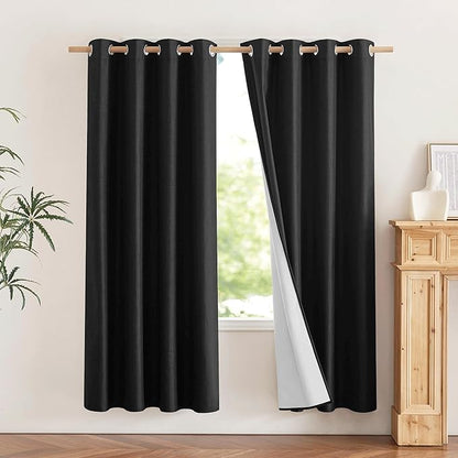 NICETOWN Vintage Open Linen Weave Flax Thermal Curtains, 100% Blackout Curtains 72 inches Long for Dining Room, Soundproof Window Treatment Drapes for Hall Room, Black, 52" Wide Per Panel, Set of 2