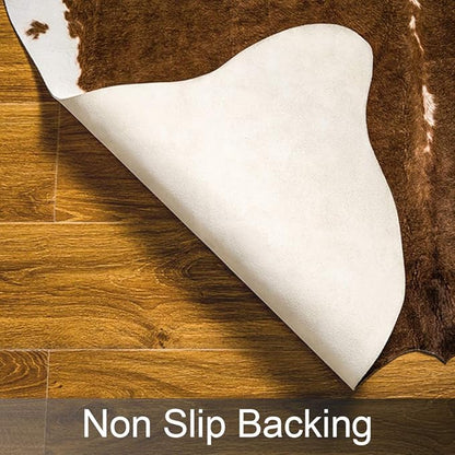 AROGAN Premium Faux Cowhide Rug 110 x70 cm/3.6 x 2.3 feet, Durable and Large Size Cow Print Rugs, Suitable for Bedroom Living Room Western Decor, Faux Fur Animal Cow Hide Carpet, Brown