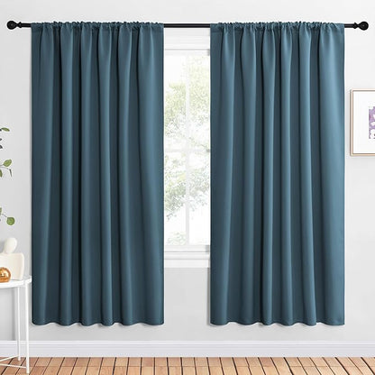 NICETOWN 2 Panels Blackout Curtains, Rod Pocket Window Curtains Room Darkning Drapes for Bedroom/Living Room, Thermal Insulated Solid Draperies for Home Office/Study, 62 by 72-Inch, Smoky Blue