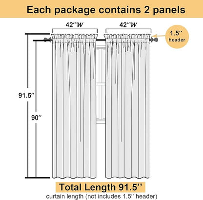 Lecloud Denim Blue Sheer Curtains 90 Inches Long 2 Panels, Voile Rod Pocket Light Filtering Window Curtains for Living Room Bedroom Dining Room, Airy Drapes for Balcony, Each Panel 42" W x 90" L