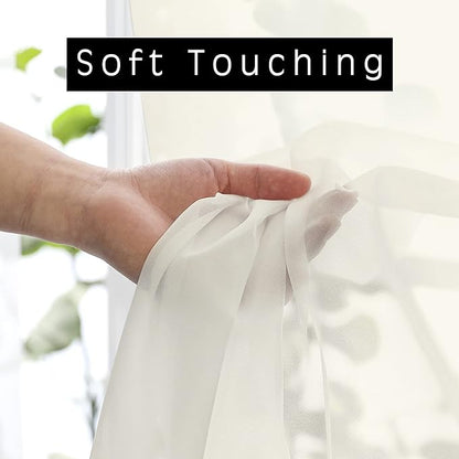 OVZME Sheer Curtains Ivory 45 inches Long Kitchen Curtains, Rod Pocket Clean Selvedge Voile Window Treatments, 2 Panels=84 Inches Width.