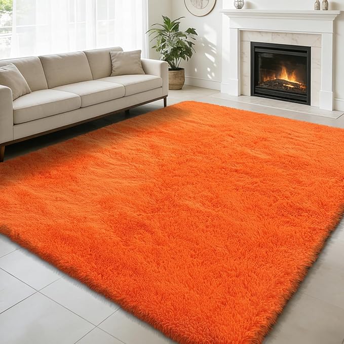 Shag Area Rug for Bedroom 4x6,Orange Fluffy Area Rugs for Living Room,Soft Fuzzy Rug Non-Shedding Indoor Plush Carpet for Kids Bedroom Nursery Dorm Home Decor