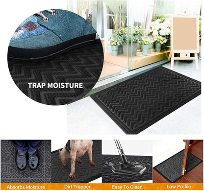 Mibao Front Door Mat, Dirt Trapper Welcome Mat for Outdoor Indoor, Non-Slip Waterproof Doormat, Durable Machine Washable Low Profile Entry Rug for Back Door Outside Patio, 61.5" x 36", Black Wave