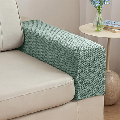 2Pcs Couch Arm Covers, Armrest Cover for Sofa, Sofa Arms Covers Washable Arms with Twist Pins Soft,Skin-Friendly for Pets (Texture Green, Armrest Cover)