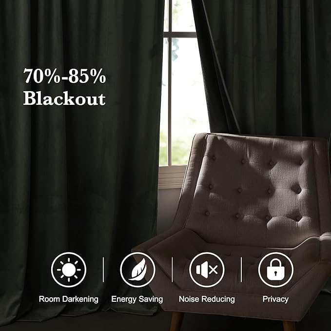 RYB HOME Auqa Velvet Curtains 84 inches Long, Room Darkening, Floor-Length, Stylish Velvet Drapes with Hook Belt for Coastal Nursery Living Room Office, 52" W x L84 L