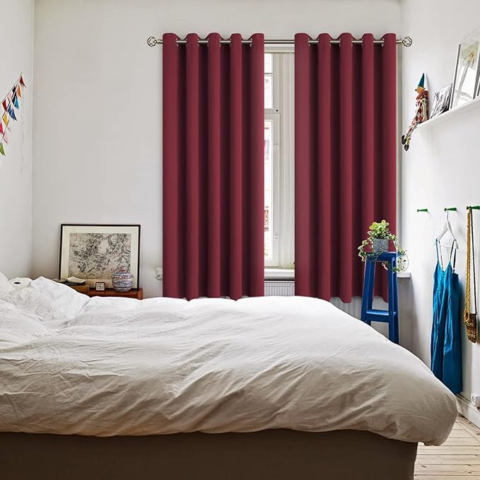 BGment Blackout Curtains for Bedroom - Grommet Thermal Insulated Room Darkening Curtains for Living Room, Set of 2 Panels (70 x 63 Inch, Burgundy)