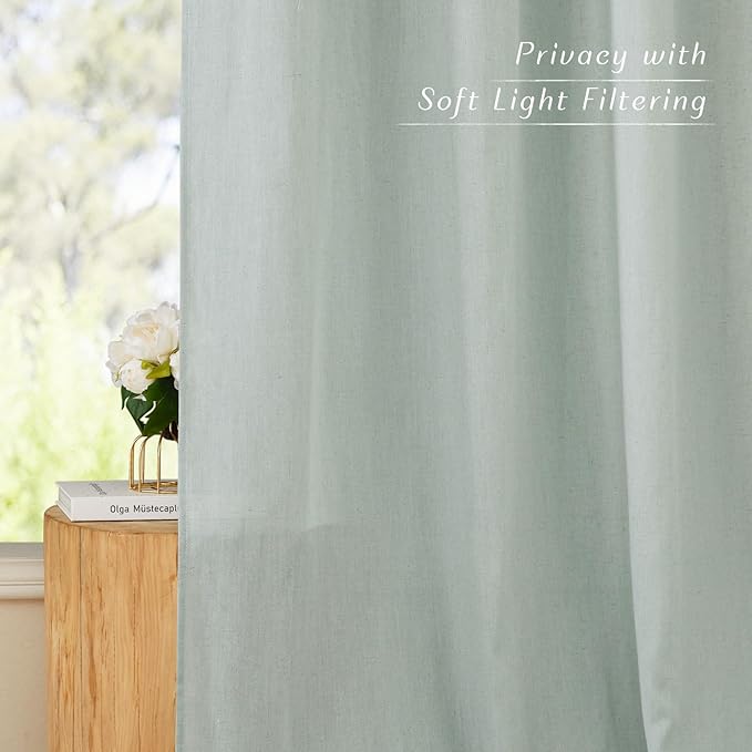 NICETOWN Linen 36 inch Curtains for Kitchen Window, Grommet Thick Flax Linen Sage Green Small Window Treatments Privacy Assured with Light Filtering for Cafe/Kids Room, W42 x L36, 2 Panels