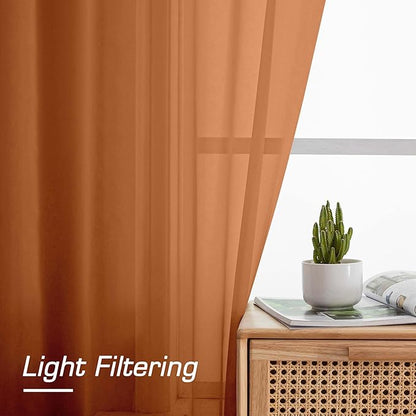 OWENIE Sheer Curtains 72 Inches Long 2 Panels Set, Light Filtering Sheer Curtain Rod Pocket Clear Drapes for Living Room Bedroom Window Sliding Door, Each 42 x 72 Inch, Orange