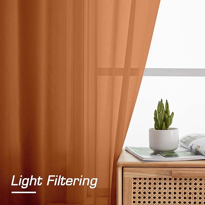 OWENIE Sheer Orange Curtains, Sheer Curtains 78 inch Length 2 Panels Set, Rod Pocket Voile Fimly Sheer Drapes for Living Room/Bedroom, 2pcs, Each 42" W x 78" L
