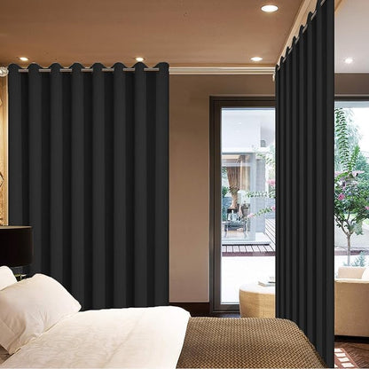 Yakamok Blackout Sliding Glass Door Curtains, Thermal Insulated Window Treatment Drapes for Patio Doors, Grommet Extra Wide Curtain Panels for Living Room, Bedroom (1 Panel, Black, 100W x 84L)