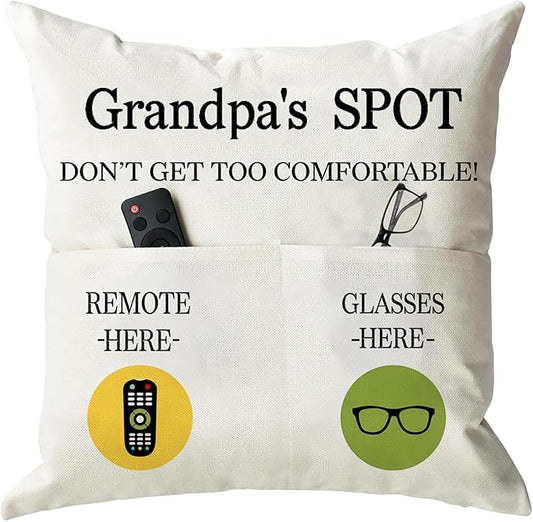 ONFAON Grandpa Gifts,Grandpa's Spot Throw Pillow Covers 18x18 Inch for Bed Sofa Couch,Birthday Christmas Thanksgiving Day Gifts for Grandpa Stepdad,2-Pocket