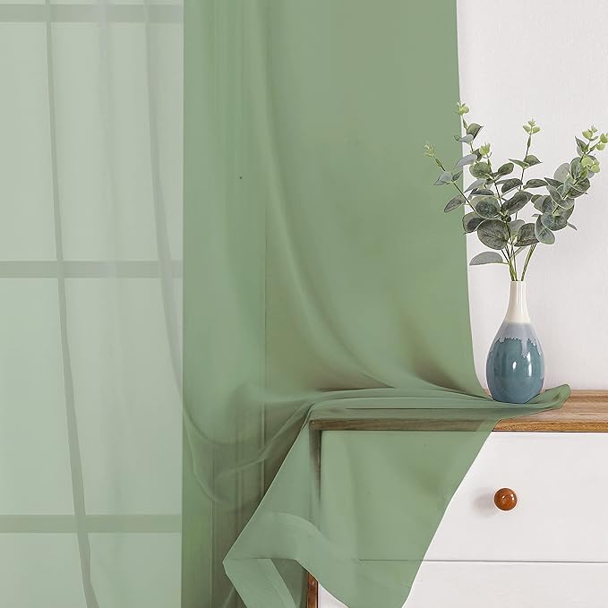 Chyhomenyc Sheer Window Curtains 144 inch Extra Long 2PCS, Airy Scarf Drapes Rod Pocket Window Treatments for Christmas/Wedding/Living Room/Anniversary, 12FT L, 42Wx144L, Sage Green