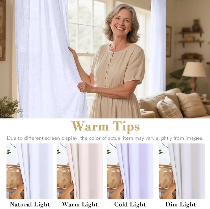 H.VERSAILTEX Living Room Linen Curtains Home Decorative Nickel Grommet Curtains Privacy Added Energy Saving Light Filtering Window Treatments Draperies, Bright White, 2 Panels, 52 x 63 - Inch