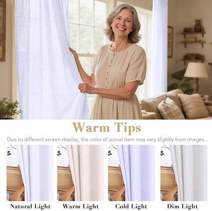 H.VERSAILTEX Living Room Linen Curtains Home Decorative Nickel Grommet Curtains Privacy Added Energy Saving Light Filtering Window Treatments Draperies, Bright White, 2 Panels, 52 x 63 - Inch