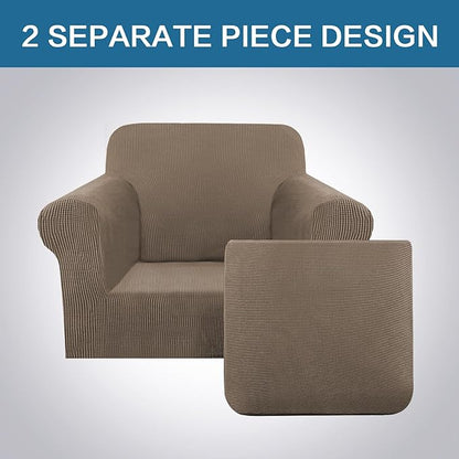 H.VERSAILTEX 2 Piece Couch Cover Stretch Stylish Chair Cover Furniture Protector Featuring Jacquard Textured Twill Fabric High Spandex Slipcover (Chair, Macchiato)