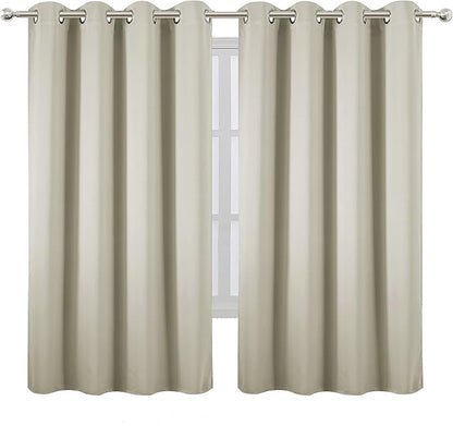 LEMOMO Light Beige Blackout Curtains 66 x 63 Inch Length/Set of 2 Curtain Panels/Thermal Insulated Room Darkening Blackout Curtains for Bedroom