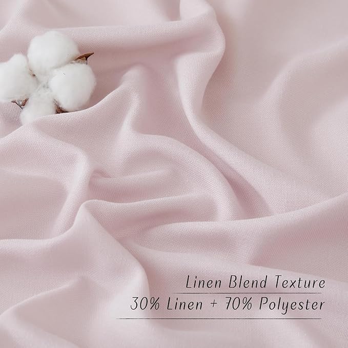 NICETOWN Blush Pink Linen Curtains for Kitchen, Thick Flax Small Window Treatments Semi Sheer Privacy Assured with Light Through for Cafe/Bathroom, W34 x L96, 2 Panels