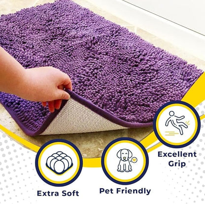 Muddy Mat® | Super Absorbent Door Mat Indoor, Microfiber Quick Dry Chenille Entryway Rug, Non-Slip Front Door Mat, Indoor Mats for Entryway, Machine Washable Pet Rug, Purple 16"x24"