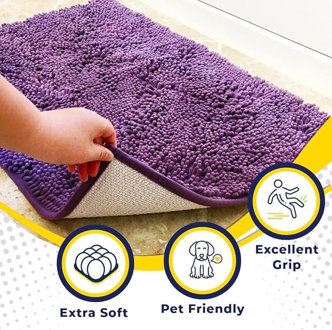 Muddy Mat® | Super Absorbent Door Mat Indoor, Microfiber Quick Dry Chenille Entryway Rug, Non-Slip Front Door Mat, Indoor Mats for Entryway, Machine Washable Pet Rug, Purple 24" x 72"