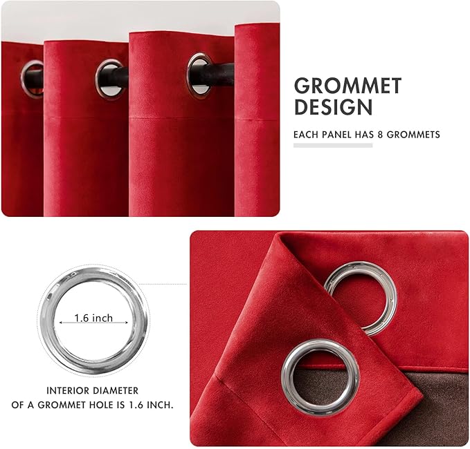 MIULEE Christmas Red Velvet Curtains Elegant Grommet Curtains Thermal Insulated Soundproof Room Darkening Black Out Drapes for Classical Living Room Bedroom Decor 52 x 96 Inch Length Set of 2