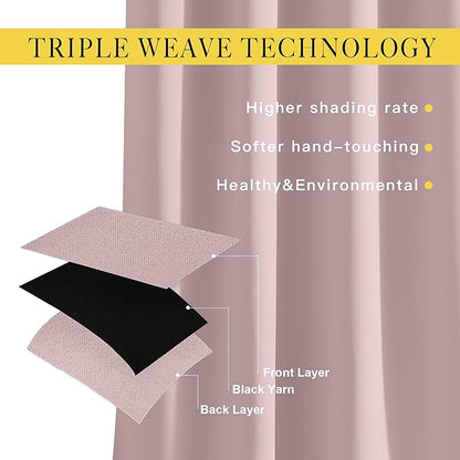 NICETOWN Blush Pink Short Curtains for Girls Room, Grommet Kitchen Window Curtains Thermal Short Drapes Room Darkening for Cafe, 2 Panels, W52 x L36