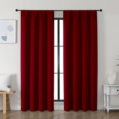Simplebrand Ava Red Blackout Curtains for Bedroom 72 Inch Length 2 Panels Set, Privacy Thermal Insulated Rod Pocket Door Window Curtains for Patio French Front Door, W40 x L72 Inch, Red