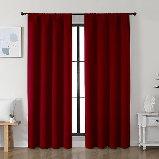 Simplebrand Ava Red Blackout Curtains for Bedroom 72 Inch Length 2 Panels Set, Privacy Thermal Insulated Rod Pocket Door Window Curtains for Patio French Front Door, W40 x L72 Inch, Red