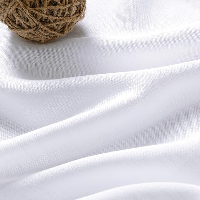Nanspring Snow White Linen Curtains 96 Inches Long for Living Room Light Filtering Semi Sheer Curtain Back Tab Luxury Neutral Coastal Modern Farmhouse Decor Drapes for Bedroom Office 52x96, 2 Panels