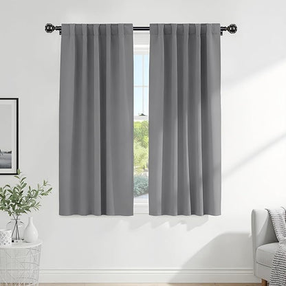 PONY DANCE Blackout Window Curtains Set - 42 W x 72 Inches L, Silver Grey Window Drapes Thermal Curtain Rod Pocket Room Darkening Panels/Light Blocking for Living Room, 2 PCs