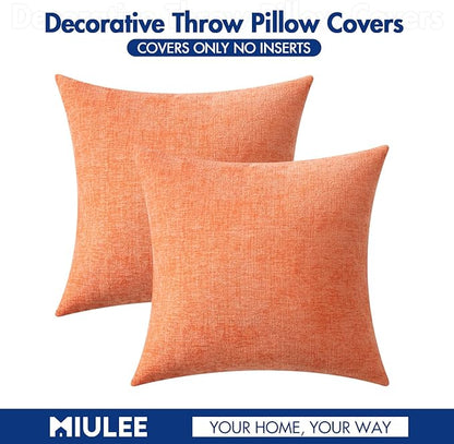 MIULEE Pack of 2 Couch Throw Pillow Covers 18x18 Inch Soft Coral Red Chenille Pillow Covers for Sofa Living Room Spring Home Decor Couch Solid Dyed Cases