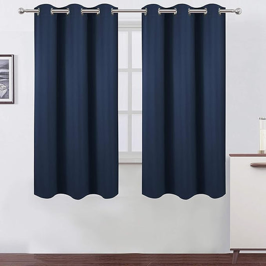 LEMOMO Navy Blue Blackout Curtains 40 x 63 Inch Length/Set of 2 Curtain Panels/Thermal Insulated Room Darkening Blackout Curtains for Bedroom