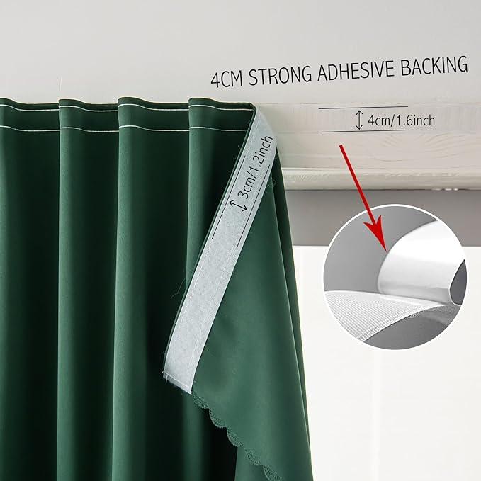 Blackout Curtains for Bedroom Stick On Curtains Window Shades Pull Down Blackout Window Cover No Drillng Self Adhesive Curtains No Rod Small Curtain 47" W X 79" L, Dark Green, 1 Panel
