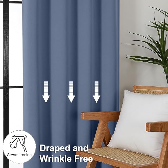 Simplebrand Ava Denim Short 24 Inches Blackout Curtain 2 Panels Set, Half Window Rod Pocket Privacy Curtain Tiers for Kitchen, Curtains Blackout for Bathroom Shades, W30 x L24 Inch, Denim