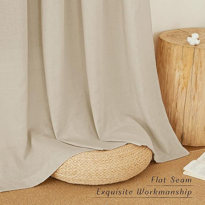 NICETOWN Rustic Linen 132 inch Long Curtains for Living Room, Grommet Privacy Added Thick Linen Weave with Light Filter Window Curtains & Drapes for Bedroom, Angora, W55 x L132, 2 Panels