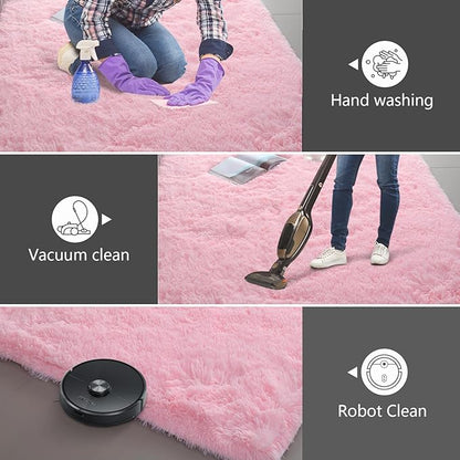 Shag Area Rugs for Bedroom Living Room,Ultra Soft Fluffy Area Rugs for Dorm,Indoor Carpet Nursery Rugs for Kids Girls Room Home Decor (Pink, 8x10 Feet)