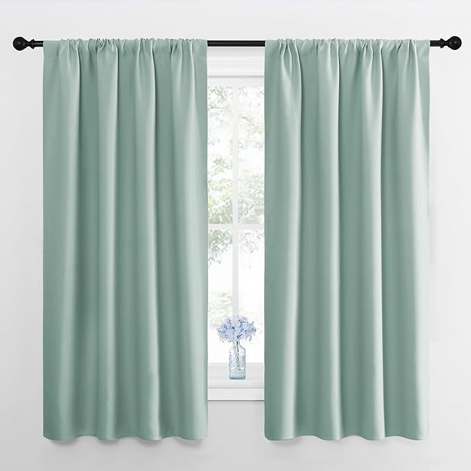 NICETOWN Curtains for Living Room 2 Panels, Rod Pocket Thermal Drapes for Bedroom, Room Darkning Fresh Shading Blinds Modern Home Decoration for Girls, W42 x L63 in per Panel, Seafoam Green