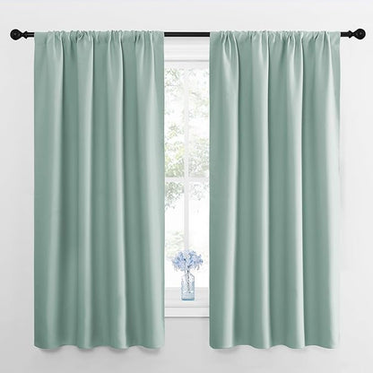 NICETOWN Curtains for Living Room 2 Panels, Rod Pocket Thermal Drapes for Bedroom, Room Darkning Fresh Shading Blinds Modern Home Decoration for Girls, W42 x L63 in per Panel, Seafoam Green