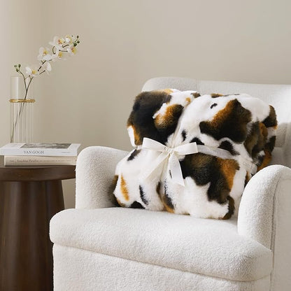 Cozy Bliss Cow Print Faux Fur Throw Blanket for Couch, Fuzzy Soft Plush Thick Bubble Blanket for Sofa Bedroom Living Room, 50x60 Inches