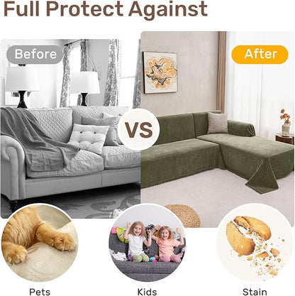 Sectional Couch Covers, 2 Pieces Washable L Shaped Couch Covers Sofa Blanket for Dogs Pet Friendly Sectional Sofa Slipcovers Furniture Covers,71"x 118"+ 71"x 118",(XX-Large,Green)