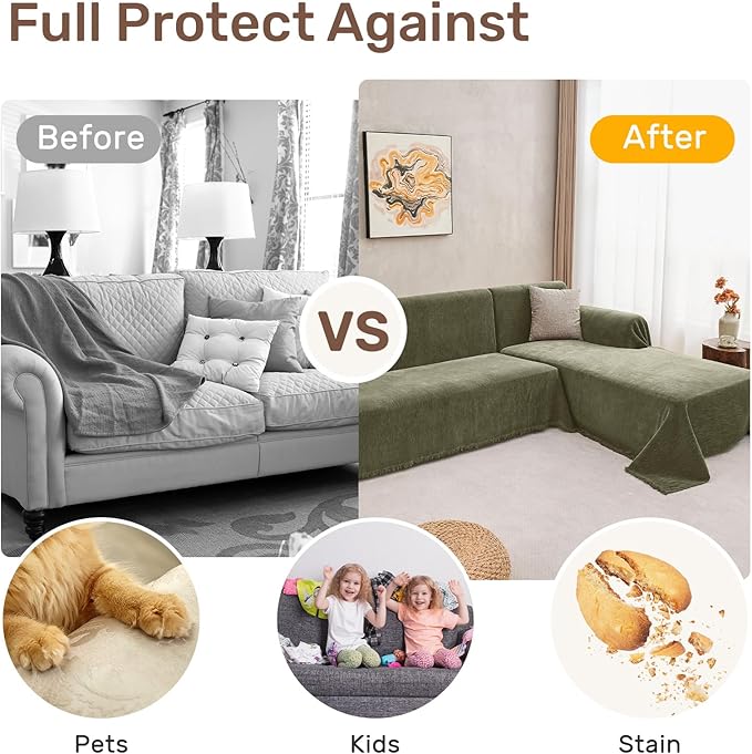 Sectional Couch Covers, 2 Pieces Washable L Shaped Couch Covers Sofa Blanket for Dogs Pet Friendly Sectional Sofa Slipcovers Furniture Covers,71"x118"+91"x134",(XXX-Large,Green)