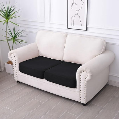 hyha Waterproof Couch Cushion Covers for Pets, Non Slip Sofa Seat Cover for Dogs Washable, Soft Thick Stretch Jacquard Fabric, Sofa Slipcovers with Elastic Bottom (2 Pieces, Black)
