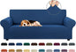 KEKUOU Stretch Sofa Cover Slipcover ，Couch Covers for 3 Cushion Couch Sofa pet Friendly (78"-94") Furniture Protector Sofa with Elastic Bottom for Kids,Dog, Jacquard Small Checked(Large,Classic Blue)