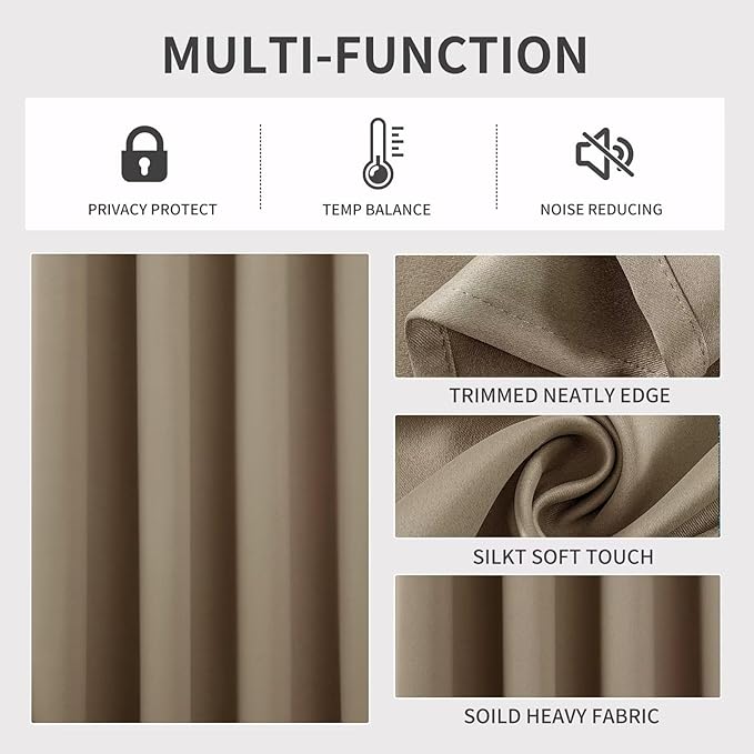 Joydeco Khaki Custom Solid Single Blackout Curtain for Bedroom and Living Room, Grommet Thermal Insulated Room Darkening Curtain 1 Panel (Custom Size,Khaki)