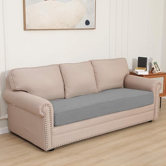 Easy-Going Stretch Cushion CoverSofa Cushion Furniture Protector Sofa Seat Sofa slipcover Sofa Cover Soft Flexibility with Elastic Bottom(Large,Light Gray)