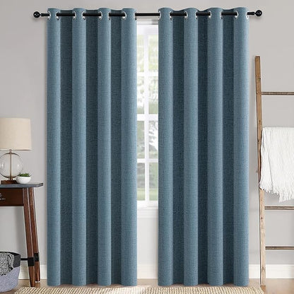 MIULEE Linen Texture Curtains for Bedroom Solid 100% Blackout Thermal Insulated Dusty Blue Curtains Grommet Room Darkening Drapes Luxury Decor for Living Room Nursery 52x72 Inch (2 Panels)
